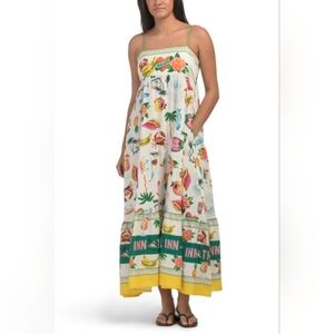 Maison D'Amelie Maxi Dress W/ Pockets Tropical Boho Coastal Beach Resort XS NWT